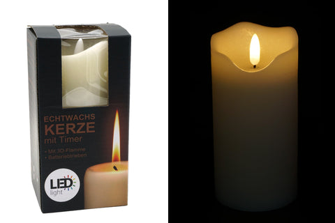 LED Echtwachskerze "3D Flamme" 7.5x15cm creme