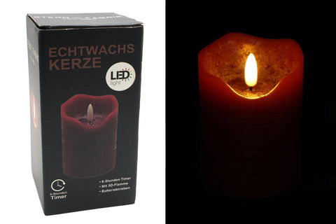 LED Echtwachskerze "3D Flamme" 7.5x15cm rot