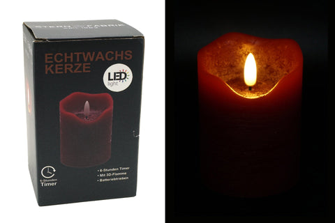 LED Echtwachskerze "3D Flamme" 7.5x12.5cm rot