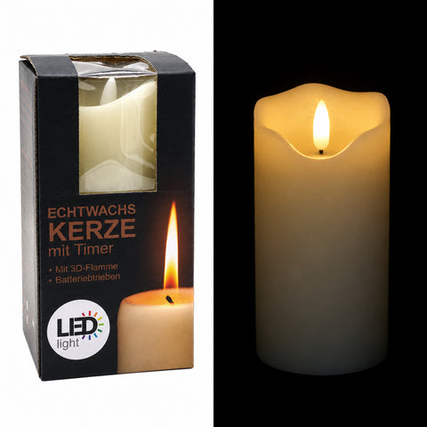 Cremefarbene led echtwachskerze 3d flamme 7,5x15 cm mit realistischem flammeneffekt und timerfunktion weiß