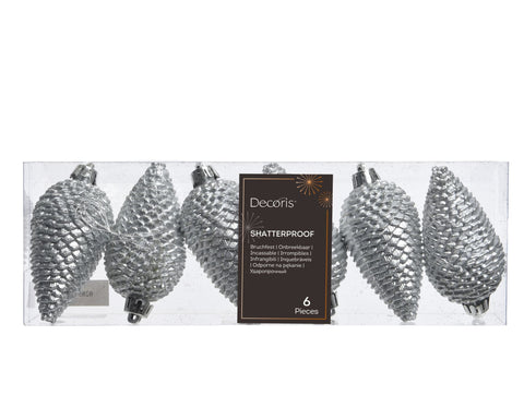 Zapfen bruchfest Glitter 6er silber 4.5x8cm
