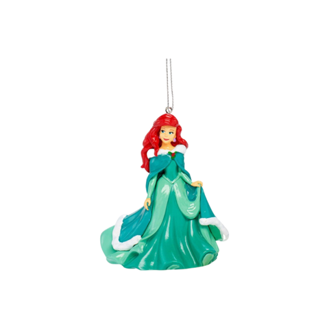 Disney baumschmuck arielle im kleid zeigt eine teal weiße winterornament mit rotem haar und fließenden stoffdetails