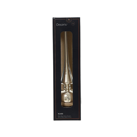 Eine glänzende metallic goldene glas baumspitze mit schlankem, konischem design und abgerundetem boden