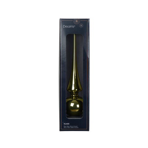 Goldfarbener glas baumspitze mit schlankem, zugspitzigem design und reflektierendem kugelförmigem grundplatte