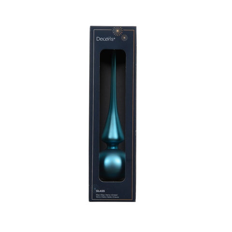 Teal glas baumspitze mit schlankem langem hals und rundem boden für dekorative zwecke