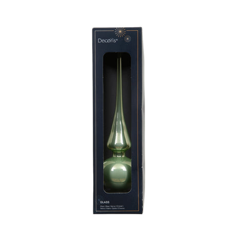 Baumspitze glas diffuser aus grünem transparentem glas mit schlankem, konischem hals und rundem boden