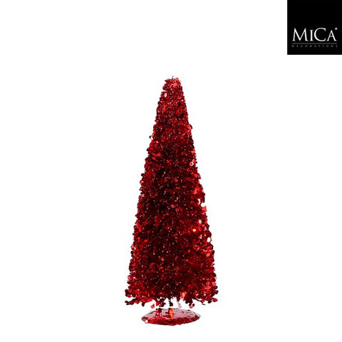 Ein leuchtend roter glitter künstlicher weihnachtsbaum in konischer form mit passendem sockel h40xd15cm