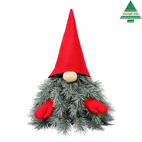 Blauer moon gnome weihnachtsbaum grün mit rotem filz gnom mit spitzem hut grauem kiefernadelbart und roten handschuhen