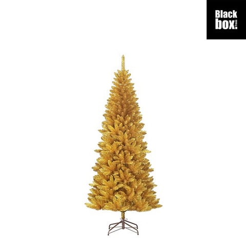 Goldener künstlicher colchester weihnachtsbaum mit strukturierter glitzeroberfläche und schwarzem metallständer h185xd84cm