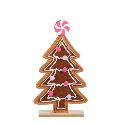 Dekoration Baum Pfefferkuchen braun rosa FSC 100% - l18xb5xh33cm