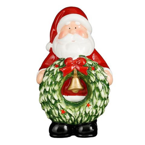 Dekoration Weihnachtsmann Kranz rot led batteriebetrieben - l18xb15xh29,5cm