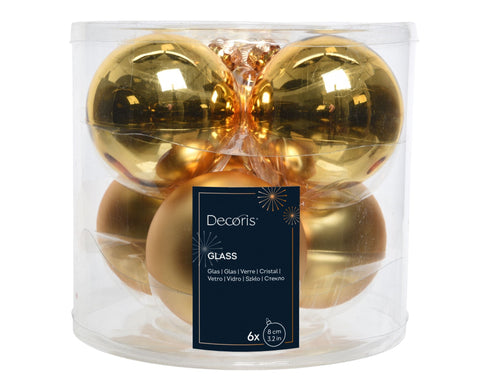 Kugeln Glas Emaille 6er hell gold 8cm