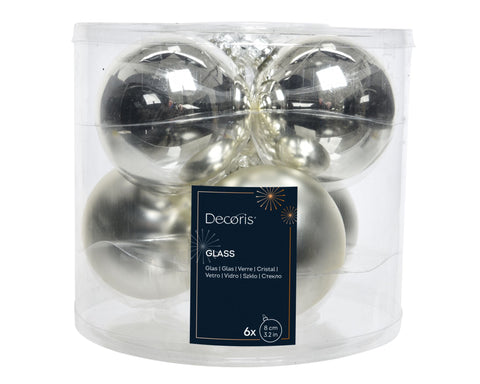 Kugeln Glas Emaille 6er silber 8cm