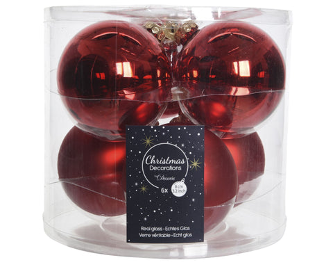 Kugeln Glas Emaille 6er weihnachtsrot 8cm