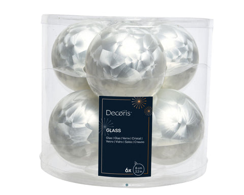 Kugeln Glas 6er weiß eislack 8cm