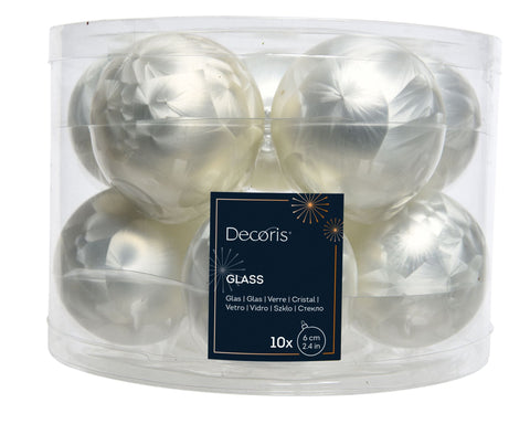 Kugeln Glas 10er weiß eislack 6cm