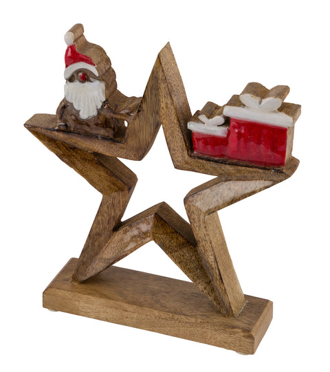 Mangoholzstern a.Fuß/Nikolaus nat./rot Front lack 15x5x16cm