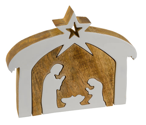 Mangolholz-Krippen-Puzzle weiß 17x4x14.5cm