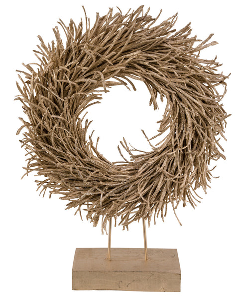 Natur-Kranz auf Fuß m.Äste champagner/Glitzer 38x38x48cm