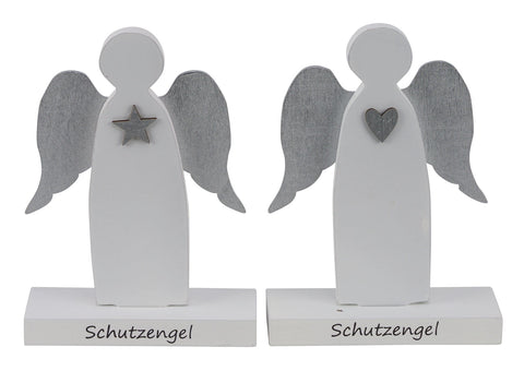 Holzschutzengel auf Sockel 2s weiß/silber 10x4x14cm