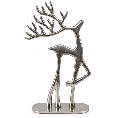 Silbernes alu rentier figur mit metallischem finish und filigranen geweih in schlankem minimalistischen design