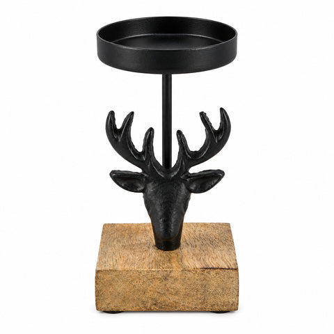Metall-Kerzenhalter Rentier schwarz a.Fuß 7x6.5x13cm
