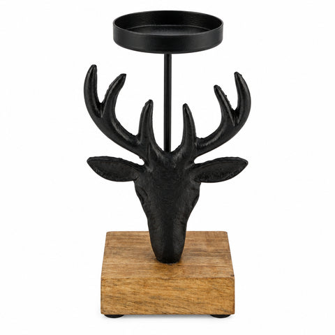 Metall-Kerzenhalter Rentier schwarz a.Fuß 9.5x6.5x18cm