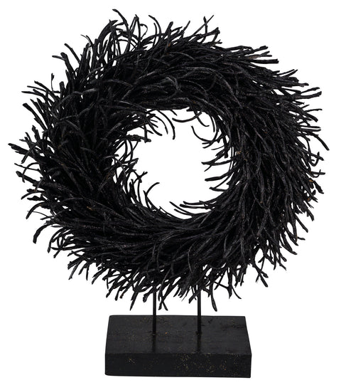 Naturkranz a. Fuß Äste schwarz/Glitzer 38x38x48cm