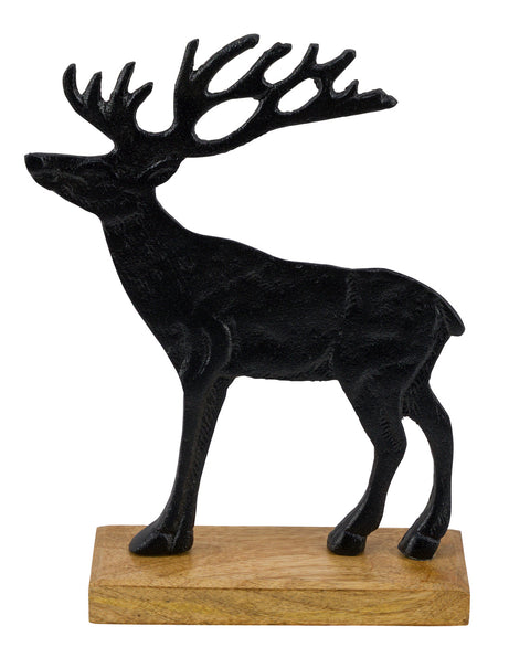 Alurentier auf Holzsockel schwarz/natur 11x6x17cm
