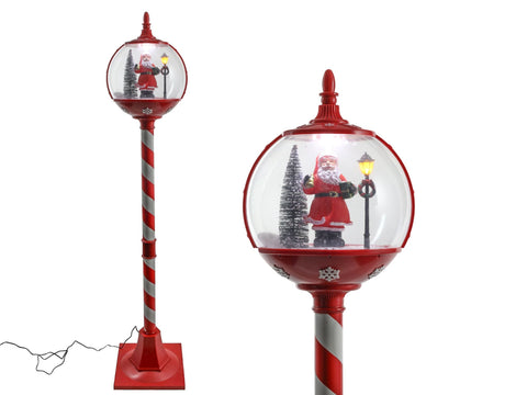 Rote und weiße gestreifte laterne mit santa-figur im glaskugel-led-licht und schneeflocken, 150 cm hoch