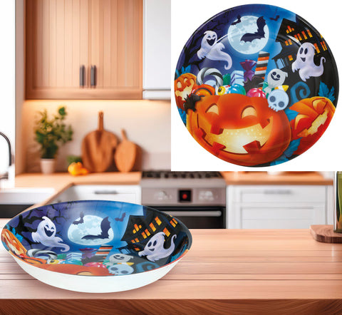 Vibrante halloween ceramic schüssel kürbisse 32 cm mit leuchtendem orangefarbenem kürbis, geistern und fledermäusen