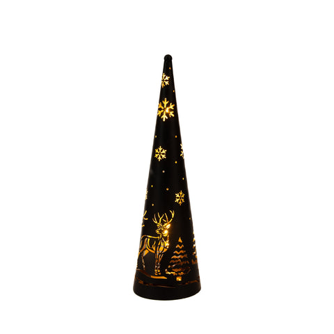 B.o.t. indoor kegel schwarz mit hirsch und schneeflocke 20 led konische led weihnachtsbaum lampe mit goldenen aussparungen
