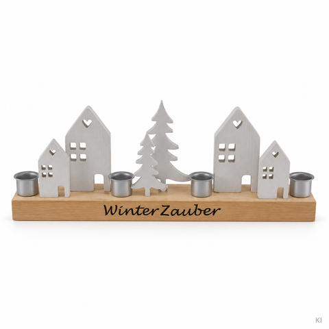 Holzhäuser Tanne Metall Stabkerzenhalter 35x5x14cm