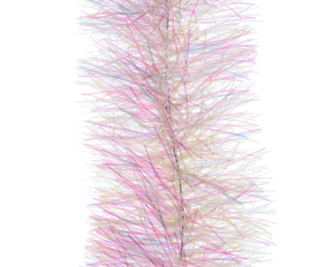 Lametta girlande pet glanz mit schimmerndem rosa und weißem tinsel und irisierenden strängen