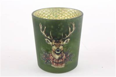 Windlichtglas Hirsch 8x8.8 cm