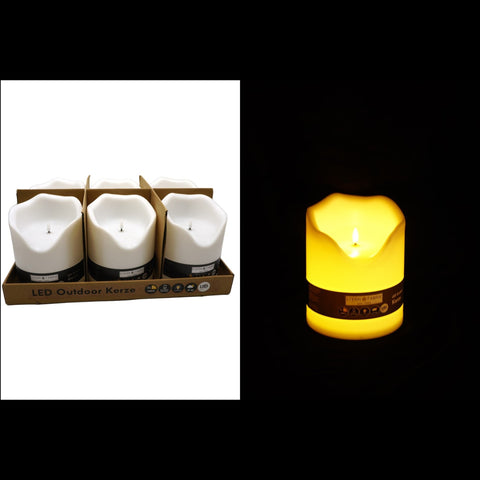 Weiße led outdoor kerze mit realistischer wachstextur und warmem gelbem licht 20x16x16cm