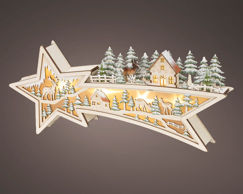 LED Szene Holz Sternschnuppe warmweiße LED 5.5x43.5x18cm
