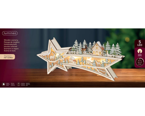LED Szene Holz Sternschnuppe warmweiße LED 5.5x43.5x18cm