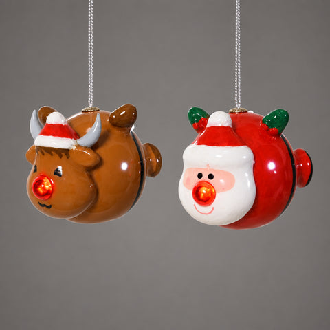 Led figur fliegende figuren rot 8.5x11.8x8.2cm braune keramik rentier und roter weihnachtsmann mit leuchtenden nasen
