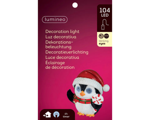 Led pinguin outdoor kaltweiße led dekoleuchte mit 104 leds, blinkenden augen, rotem santahut und schal
