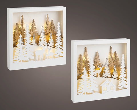 LED Szene Holz Rentier weiß warmweiße LED 4.5x25x25cm
