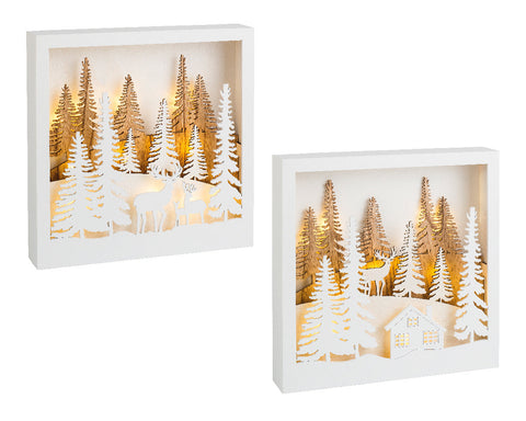 LED Szene Holz Rentier weiß warmweiße LED 4.5x25x25cm