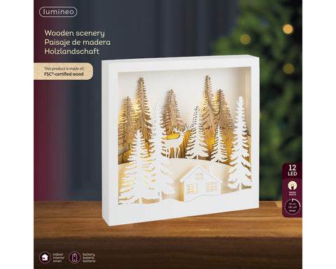 LED Szene Holz Rentier weiß warmweiße LED 4.5x25x25cm