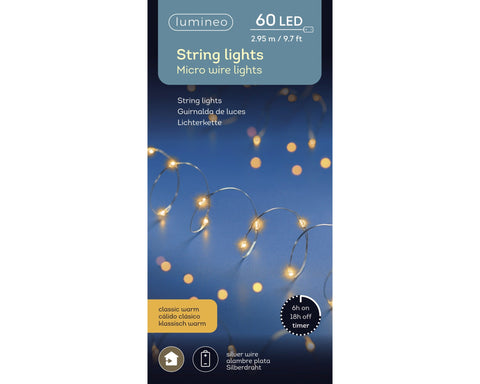 LED Mikro-Lichterkette silber 60 klassischwarme LED 295cm
