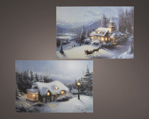 LED Bild Schneelandschaft klein warmweiße LED 1.5x38x28cm