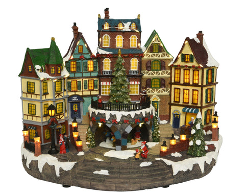 LED Szene Holz Winterstadt warmweiße LED 25.5x40x31.5cm