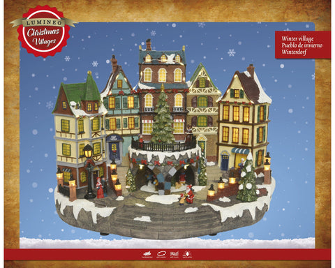 LED Szene Holz Winterstadt warmweiße LED 25.5x40x31.5cm