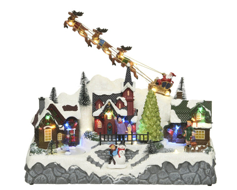 LED Szene Santa über Stadt bunt 32x17x27.5cm