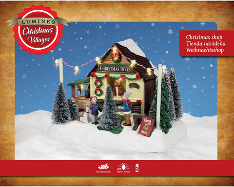 Lumineo weihnachtsdorf miniaturbaum verkauf mit warmweißen led lichtern handbemalt und festlicher dekoration