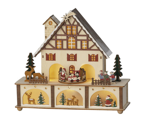 LED Szene Holz Haus mit Bewegung warmweiße LED 10x27x24.3cm